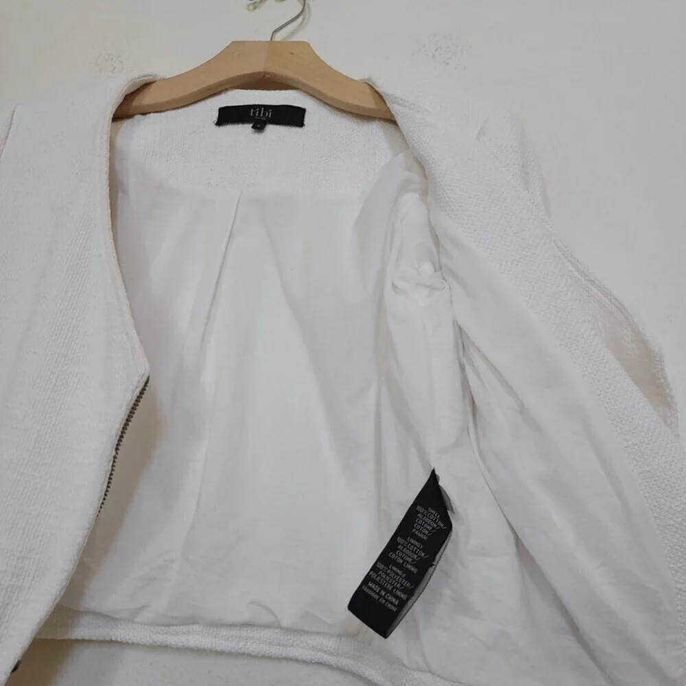 TIBI NY 100% Cotton Cropped Asymmetrical Knit Moto Jacket White 6 Quirt Luxury